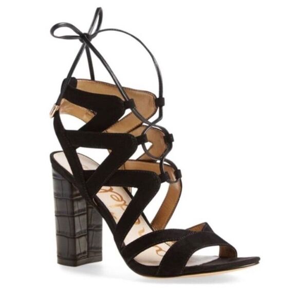 SAM EDELMAN Yardley Black Suede Lace Up Sandals Size 9M - Picture 1 of 7